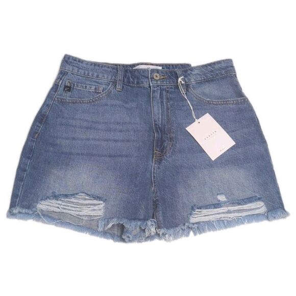 NEW KanCan Denim Shorts Murphy 28 High Rise Distressed Raw Hem Medium Wash 9/28 - Picture 1 of 12